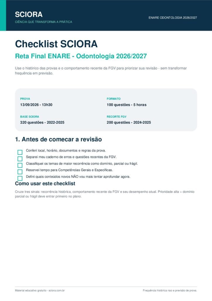 Prévia do Checklist SCIORA ENARE Odontologia 2026/2027