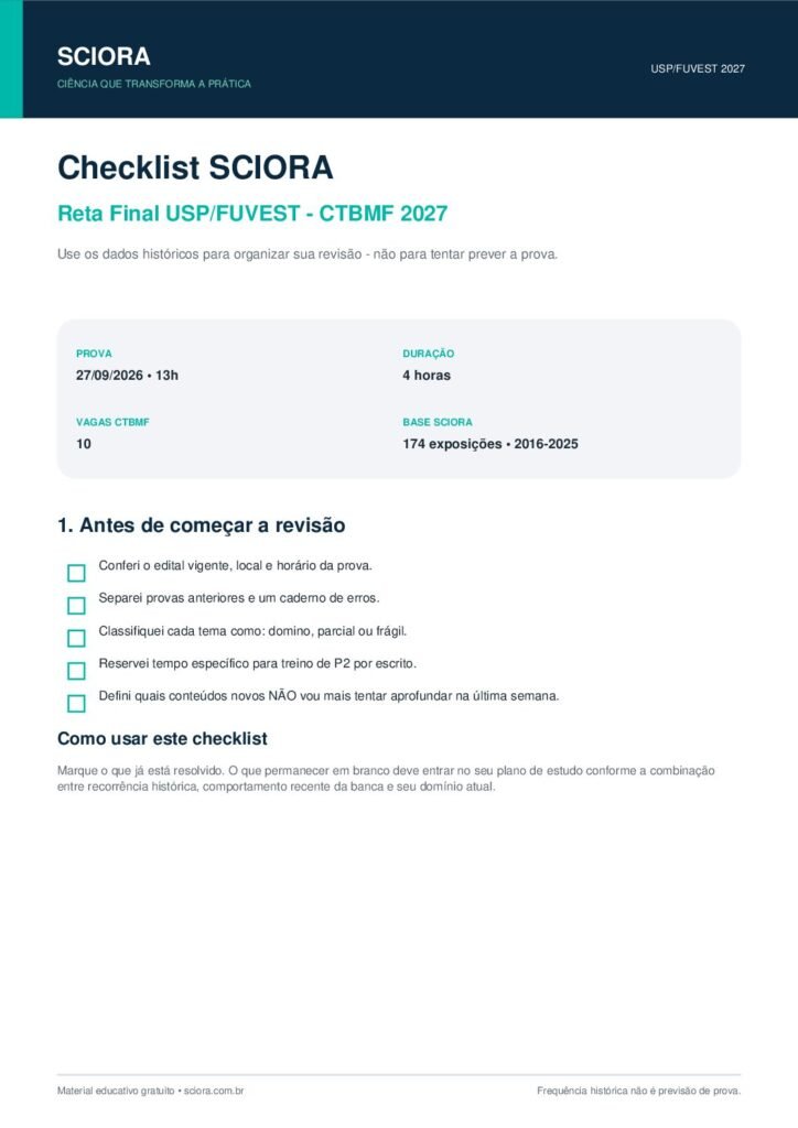 Prévia do Checklist SCIORA USP/FUVEST CTBMF 2027